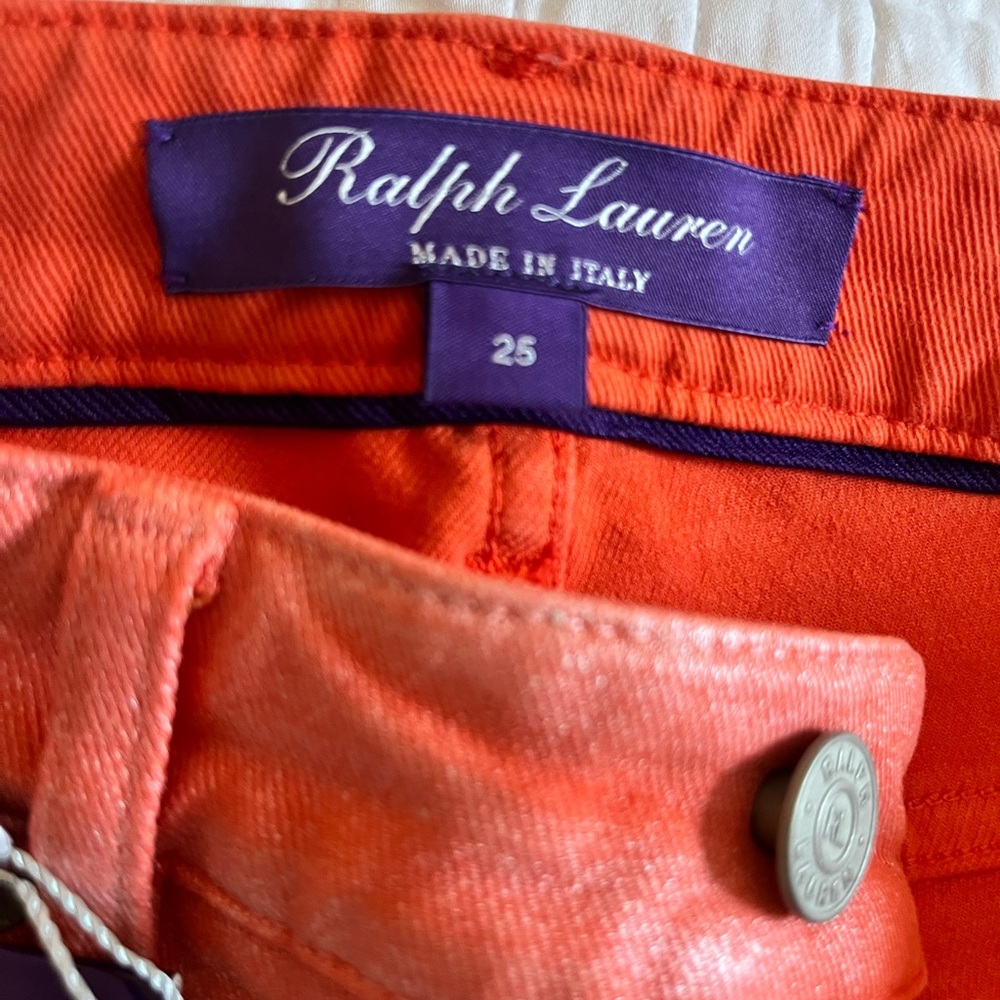 Ralph Lauren mandarin coral coated denim skinny ankle jeans - Picture 5 of 7